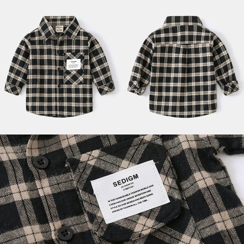 Kids Toddler Boys Fashion Casual Playd Print Long Sleeve Lapel Shirt