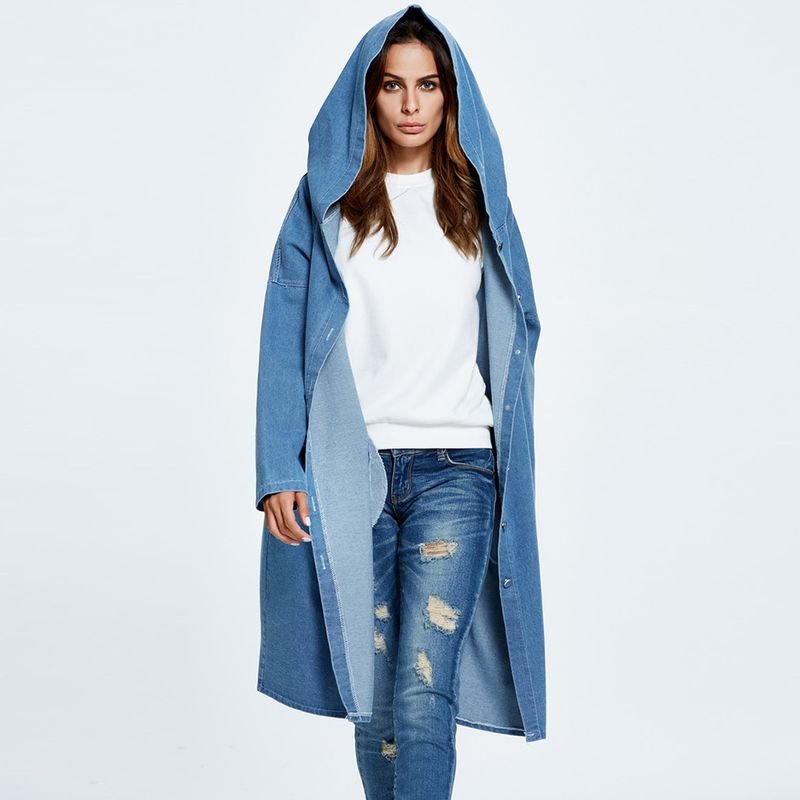 Women Fashion Loose Hooded Denim Coat