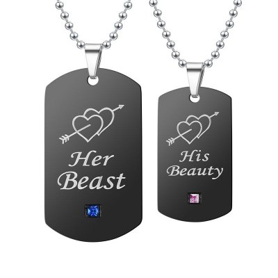 Black Her Beast His Beauty Couple Diamond Pendant Necklace