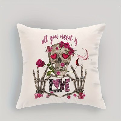 Halloween Funny Skull Floral Print Home Sofa Cushion Cover