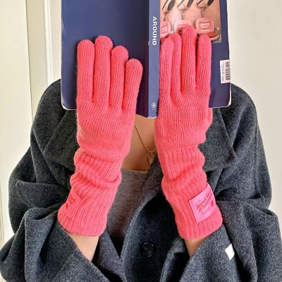 Autumn Winter Women Fashion Solid Color Thickened Warm Touch Screen Knitted Wool Gloves