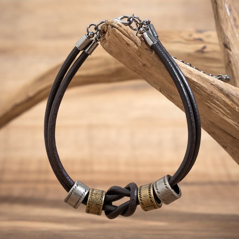 Men Fashion Casual Vintage Leather Ring Bracelet