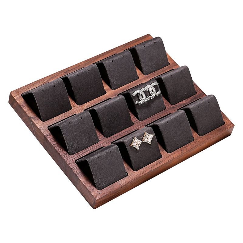 Vintage Walnut Stud Earrings Display Tray