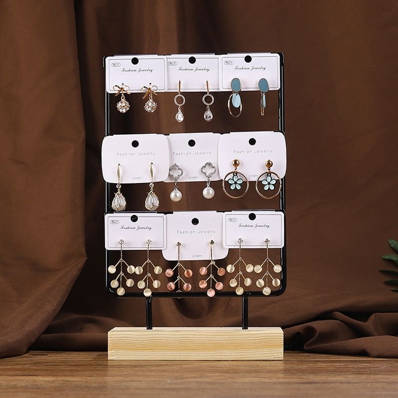 Solid Wooden Iron Earring Rack Storage Jewelry Display Rack