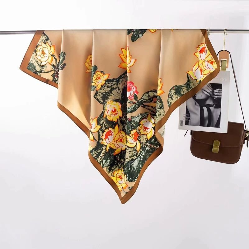 Women Fashion Floral Print Satin Square Scarf