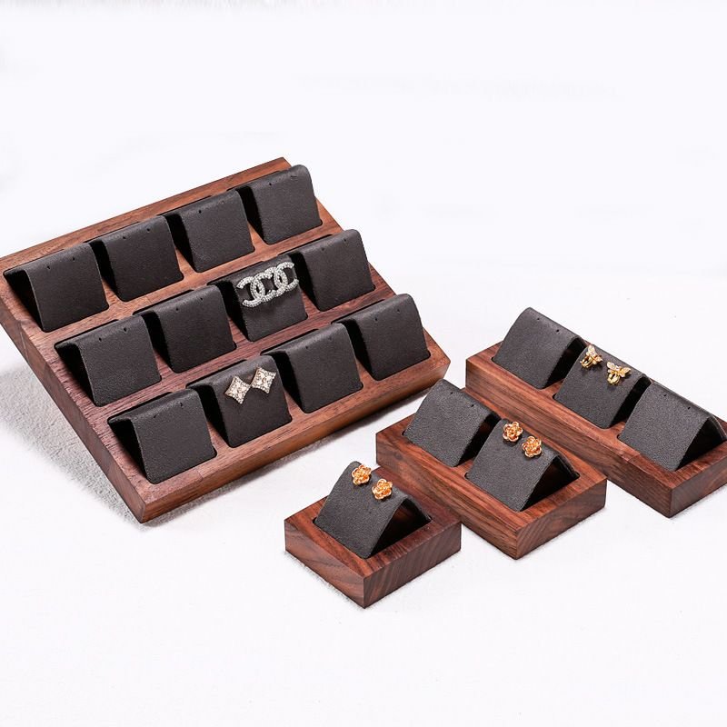 Vintage Walnut Stud Earrings Display Tray