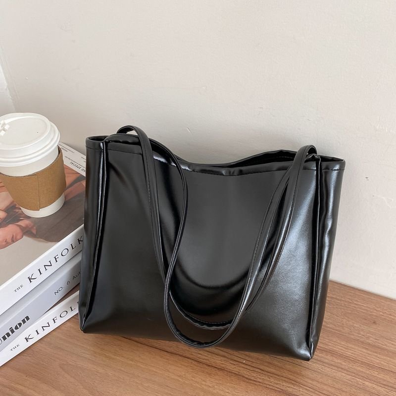 Women Fashionable Simple Solid Color Large Capacity PU Tote Bag