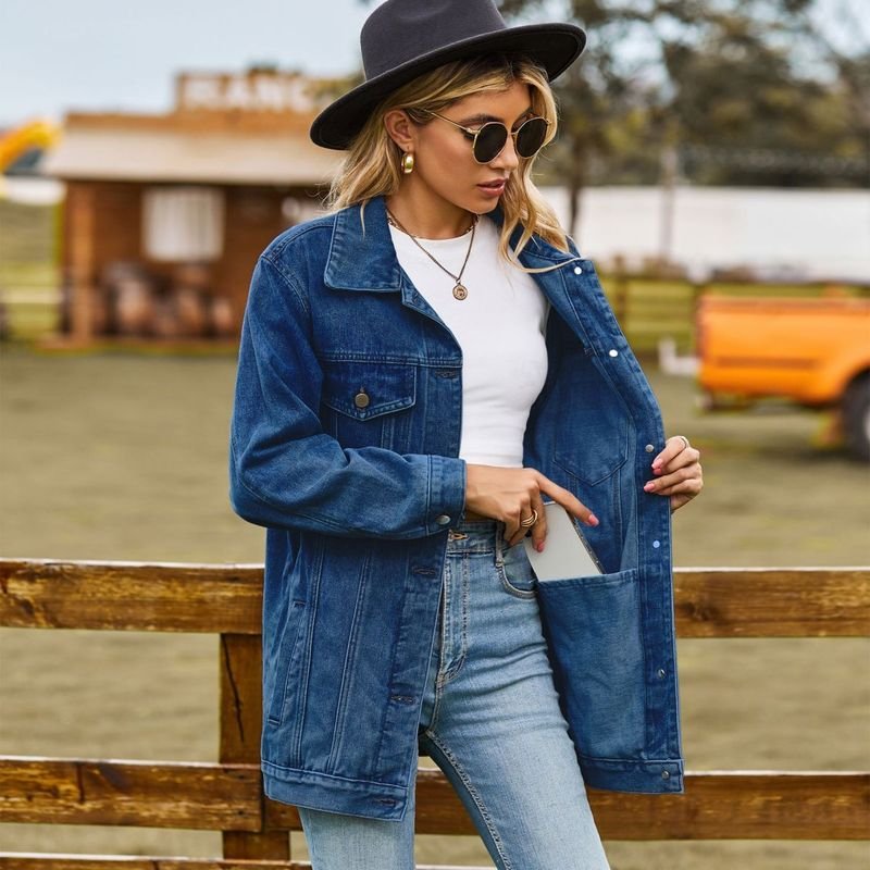 Women Fashion Retro Loose Button Long Sleeve Denim Jacket