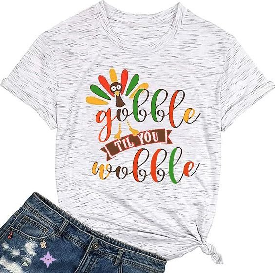 Thanksgiving Women Fashion Letter Turkey Print Round Neck Short Sleeve T-Shirt