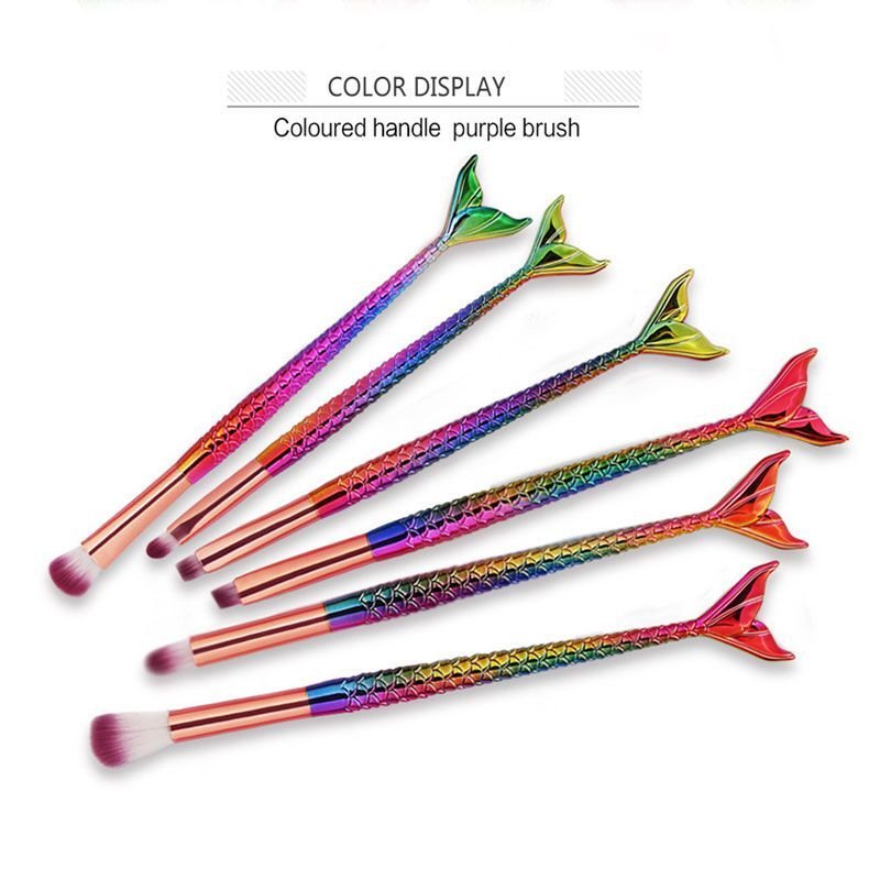 Colorful 6pcs/set Mermaid Fish Scale Tail Pattern Eye Cosmetic Brushes Set