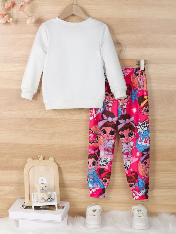 Kids Toddler Girls Casual Cute Cartoon Little Girl Print Long Sleeve Sweatshirts Trousers Sets