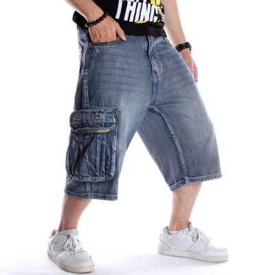 Men Fashion Casual Hip-Hop Plus Size Loose Cropped Jeans