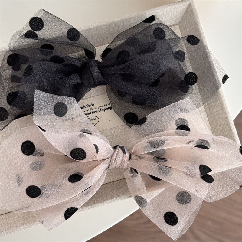 Women Fashion Mesh Dot Bow Spring Clip