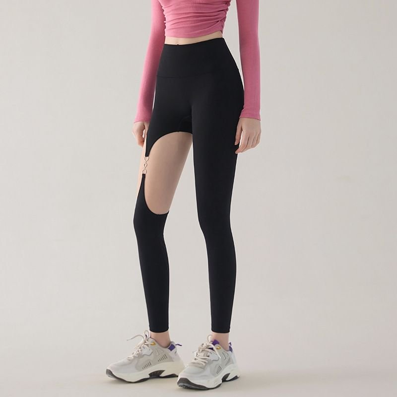 Women Sexy Metal Buckle Cutout Sports Leggings