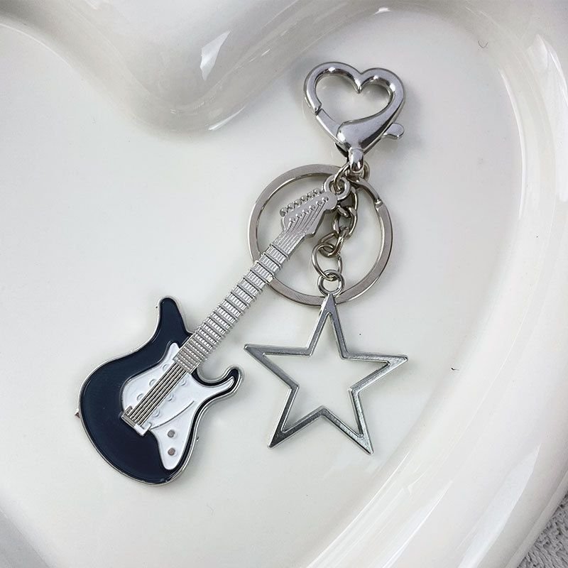 Women Minimalist Retro Guitar Star Keychain Pendant