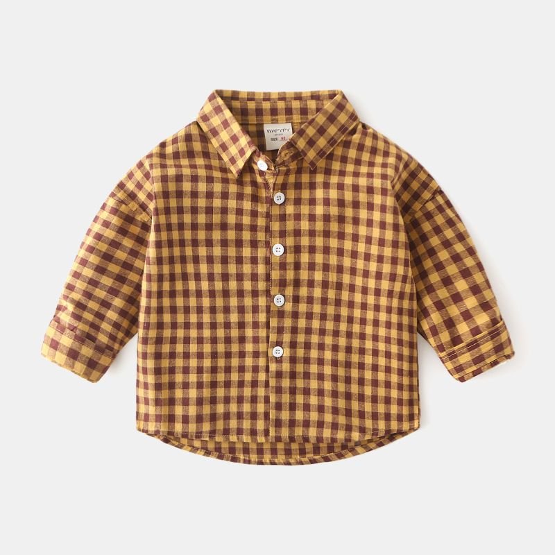 Kids Toddler Boys Spring Autumn Casual Plaid Print Long Sleeve Lapel Shirt