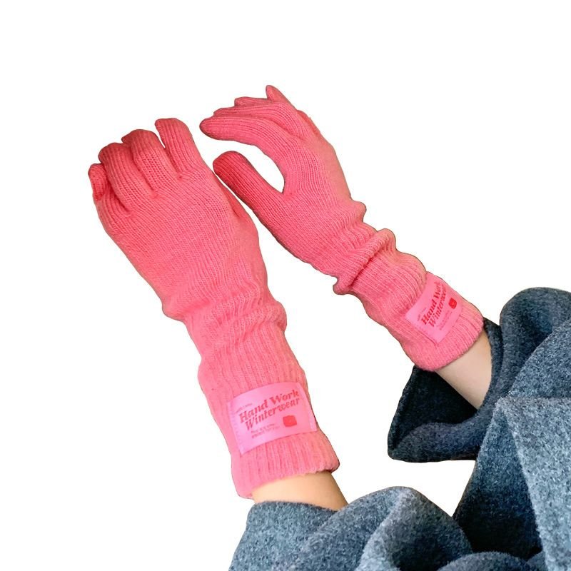 Autumn Winter Women Fashion Solid Color Thickened Warm Touch Screen Knitted Wool Gloves