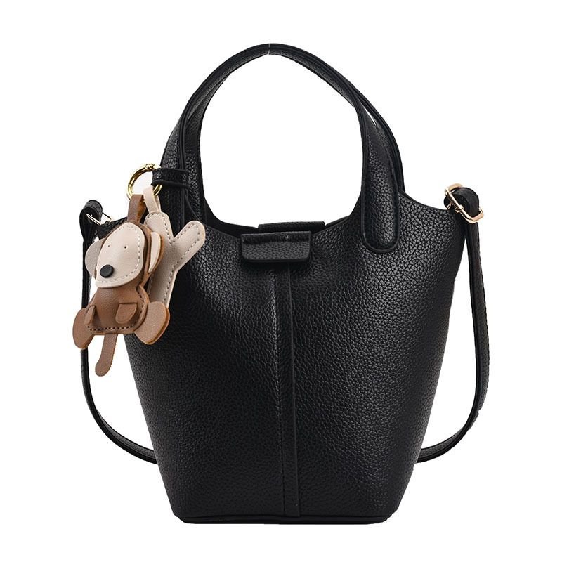 Women Simple Litchi Puppy Pendant Handle Shoulder Bag