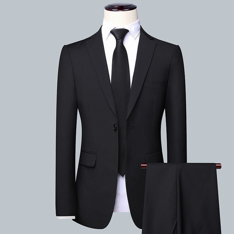 Men Fashion Business Office Solid Color Long Sleeve Lapel Suit Pants Plus Size Sets