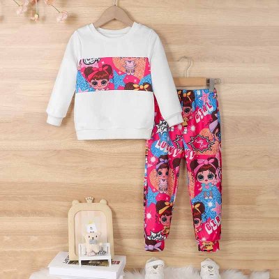 Kids Toddler Girls Casual Cute Cartoon Little Girl Print Long Sleeve Sweatshirts Trousers Sets