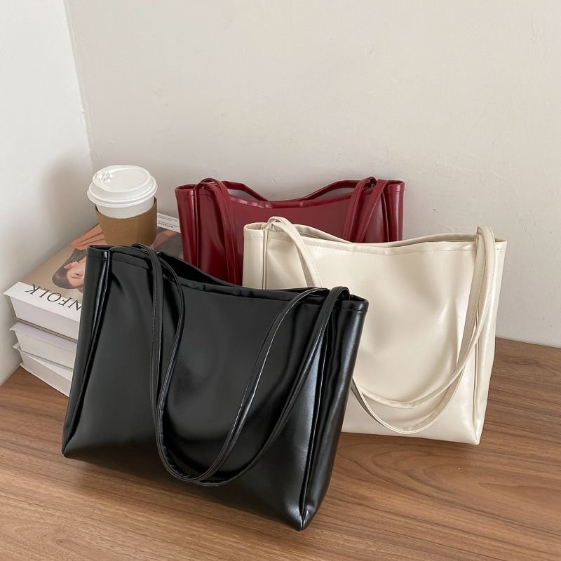 Women Fashionable Simple Solid Color Large Capacity PU Tote Bag