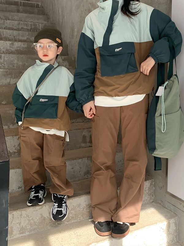 Autumn Children Fashion Casual Loose Solid Color Parent-Child Cargo Pants