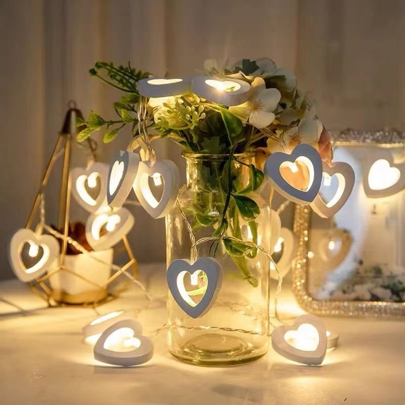 Led Love Wooden Pendant Light String Star Christmas Valentine'S Day Decorative Atmosphere Lights