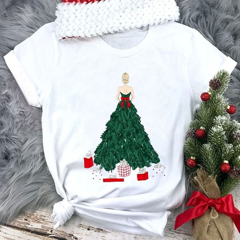 Women Happy Christmas Loose Cute Short Sleeve T-Shirt