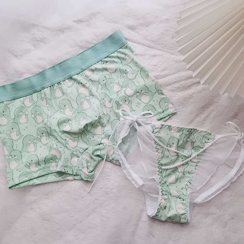 Cartoon Cute Bear Lace Semi-Transparent Couple Underwear