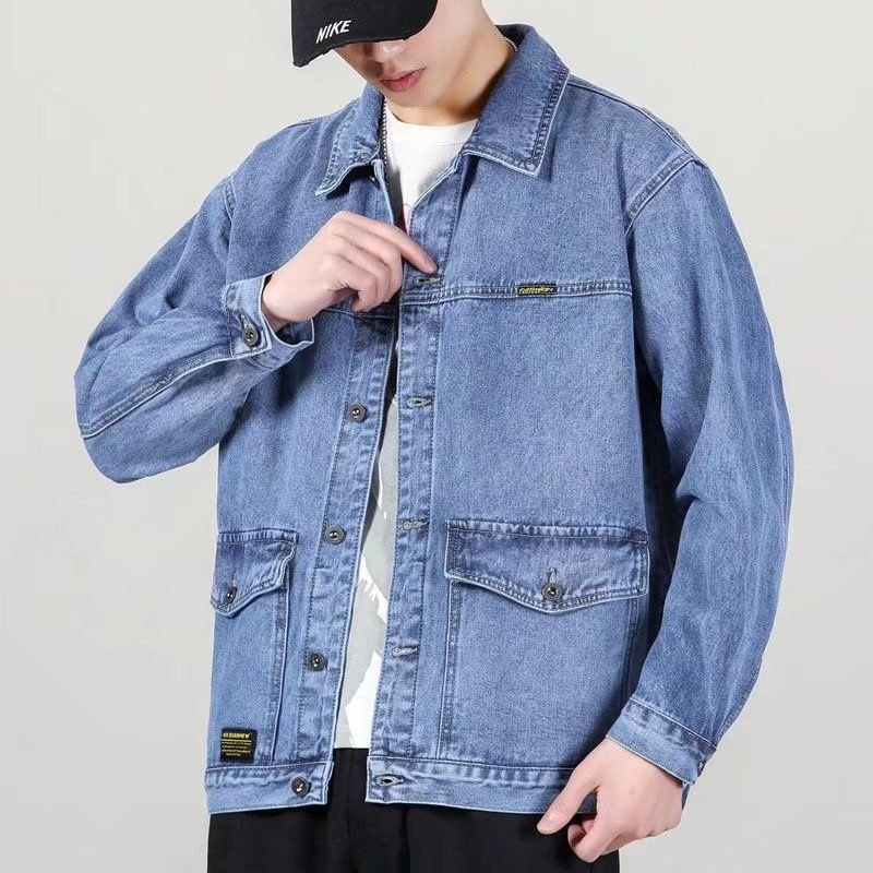 Men Fashion Casual Plus Size Loose Long Sleeve Lapel Denim Jacket