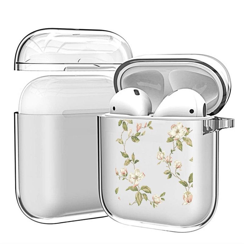 Simple Floral Painted Transparent Apple Bluetooth Headset Protective Cover