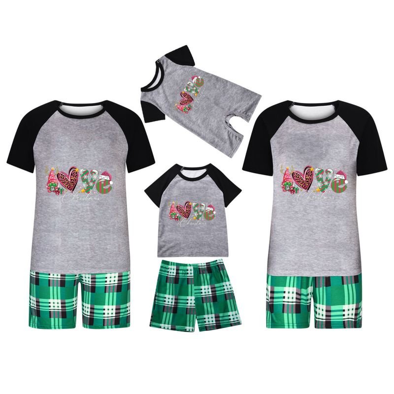 Simple Cartoon Christmas Tree Print Round Neck Short-Sleeved Top Shorts Home Parent-Child Pajamas Set