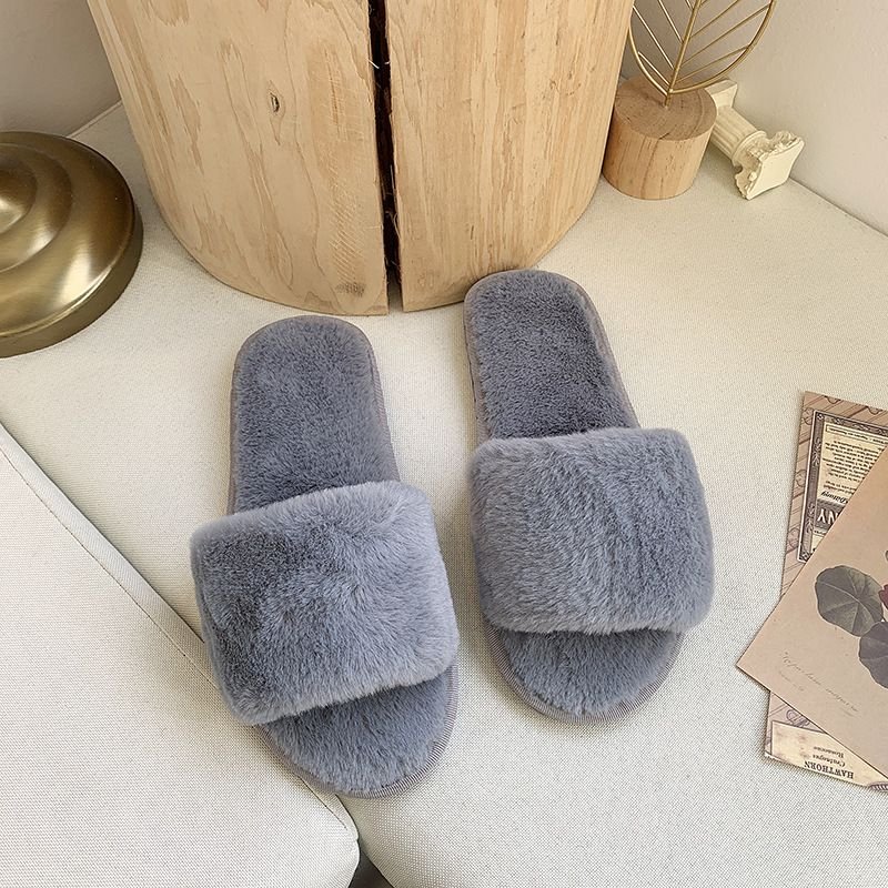 Plus Size Winter Casual Solid Color Plush Slippers