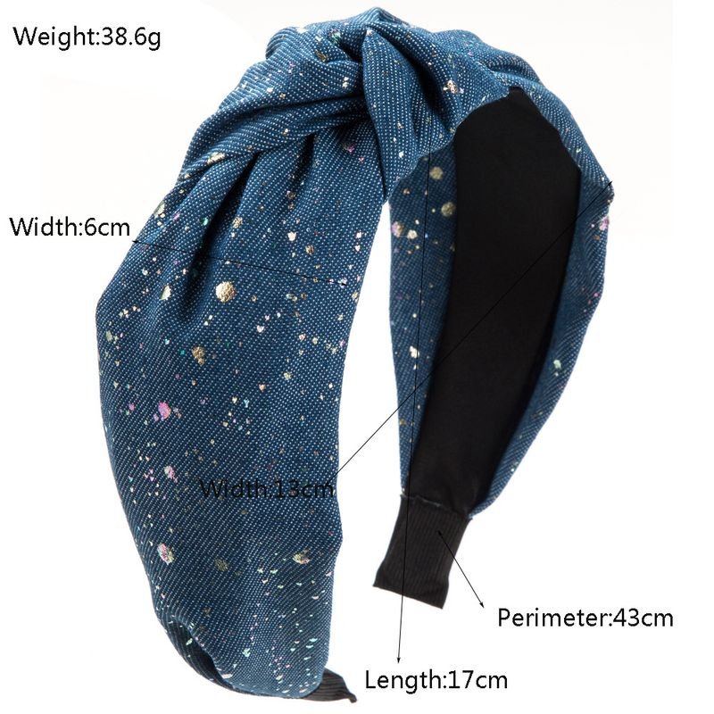 Women Fashion Creative Wave Dot Wide Edge Knot High Cranial Top Denim Fabric Headband