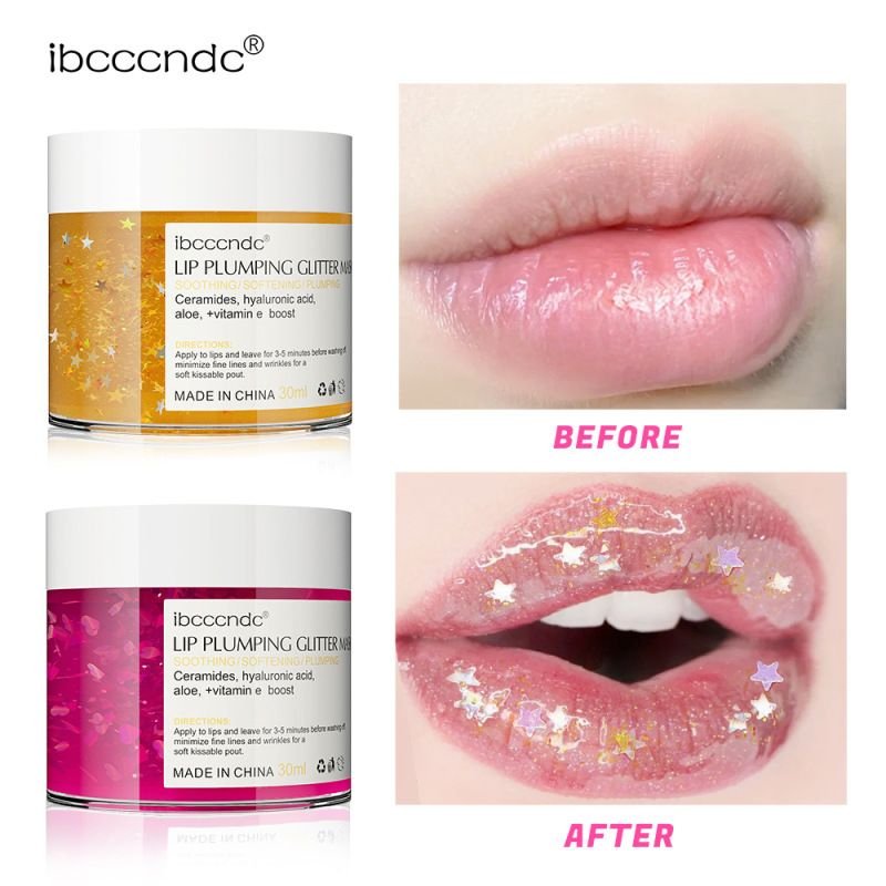 Ibcccndc Love Star Sequins Fade Lip Wrinkle Lip Plumping Glitter Mask