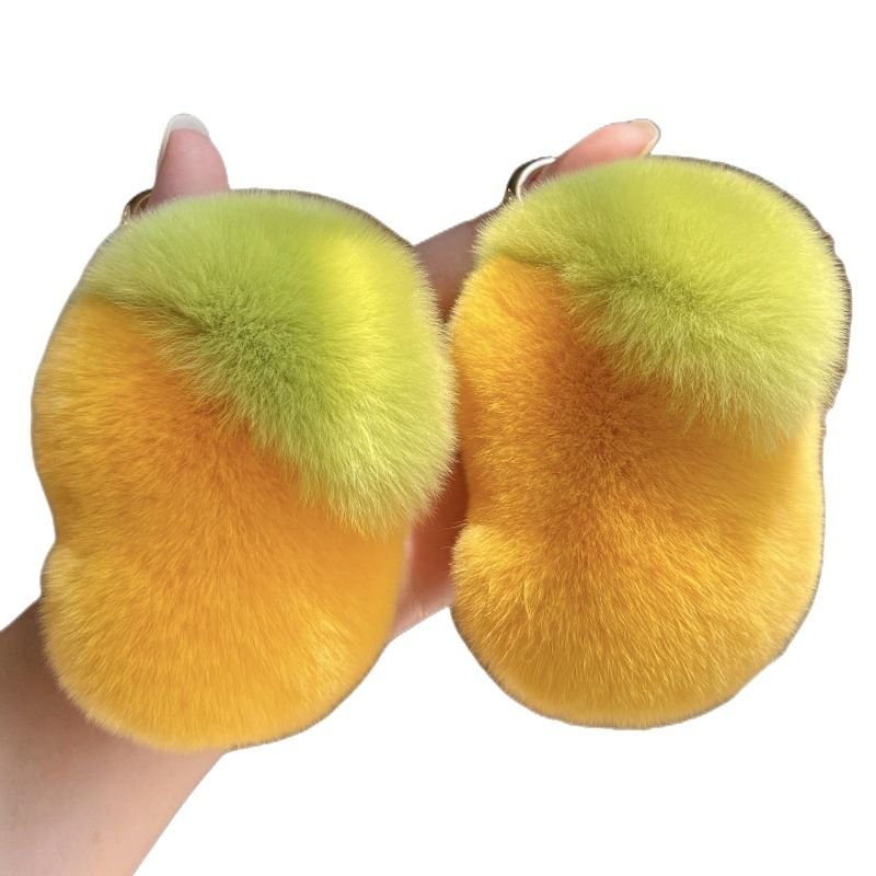 Cute Mango Rabbit Fur Plush Key Chain