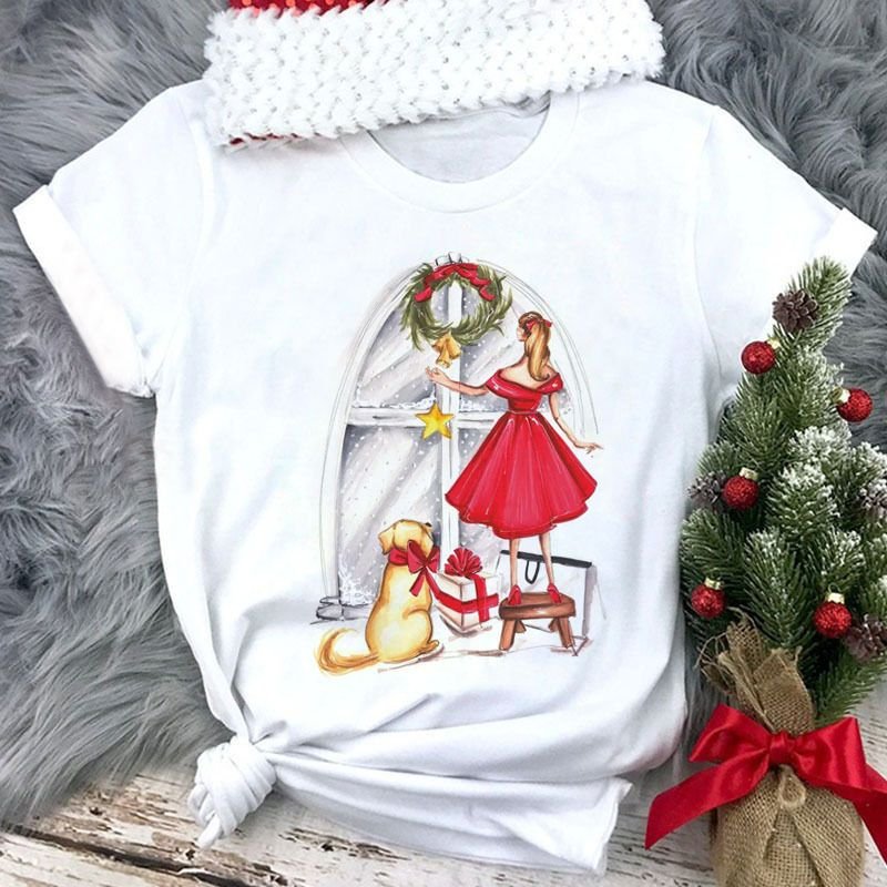 Women Happy Christmas Loose Cute Short Sleeve T-Shirt