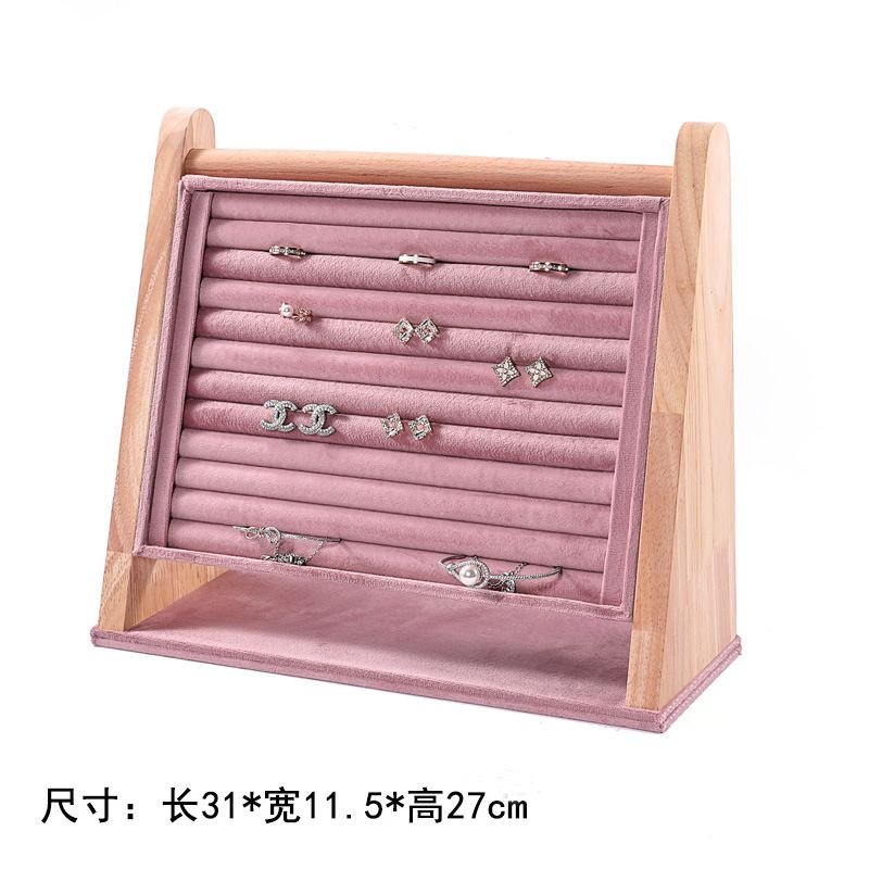 Simple Vertical Solid Wood Ring Earrings Display Tray