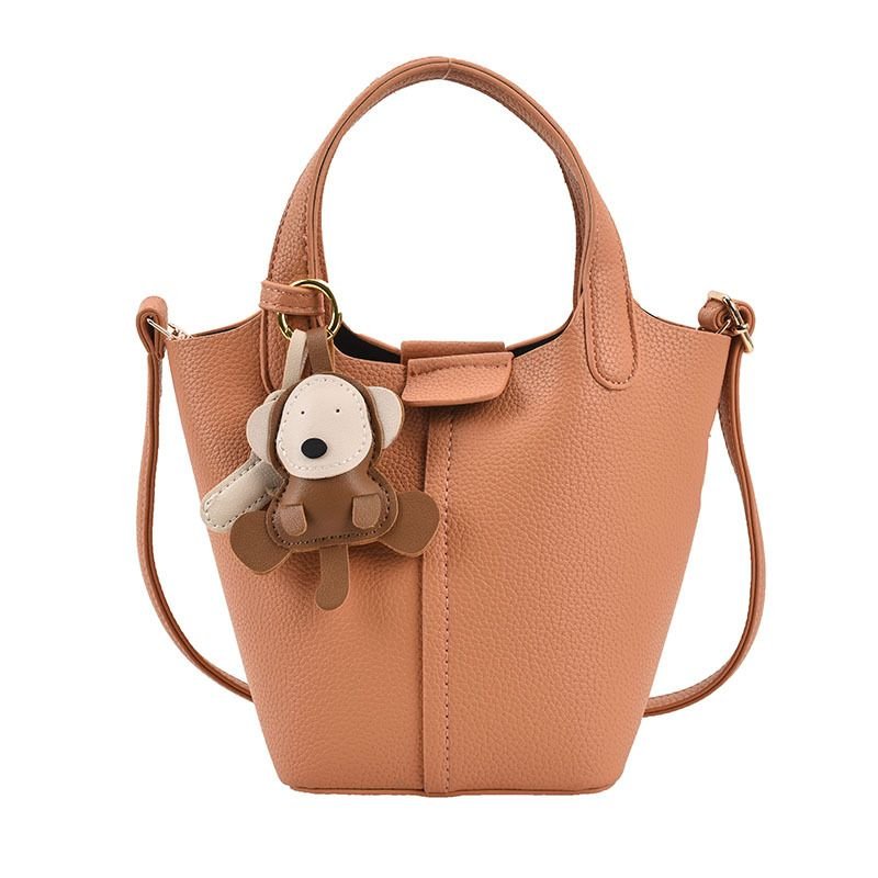 Women Simple Litchi Puppy Pendant Handle Shoulder Bag