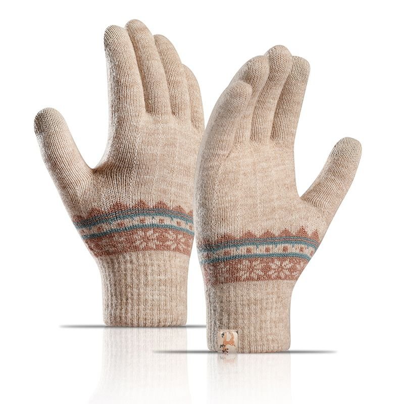 Autumn Winter Women Fashion Thickened Warm Knitted Jacquard Touch Screen Gloves