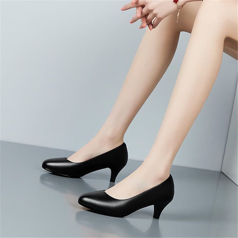 Size:4.5-10 Women Fashion Solid Color Plus Size Genuine Leather Heels