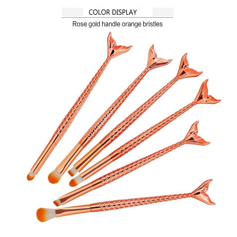 Colorful 6pcs/set Mermaid Fish Scale Tail Pattern Eye Cosmetic Brushes Set