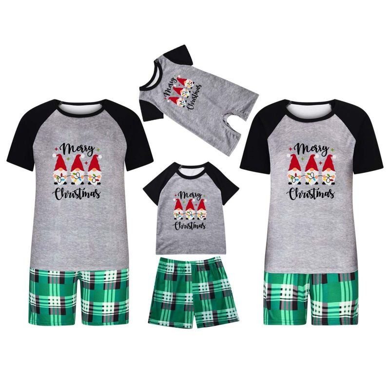 Simple Cartoon Christmas Tree Santa Claus Print Round Neck Short Sleeve Top Shorts Home Parent-Child Pajamas Set