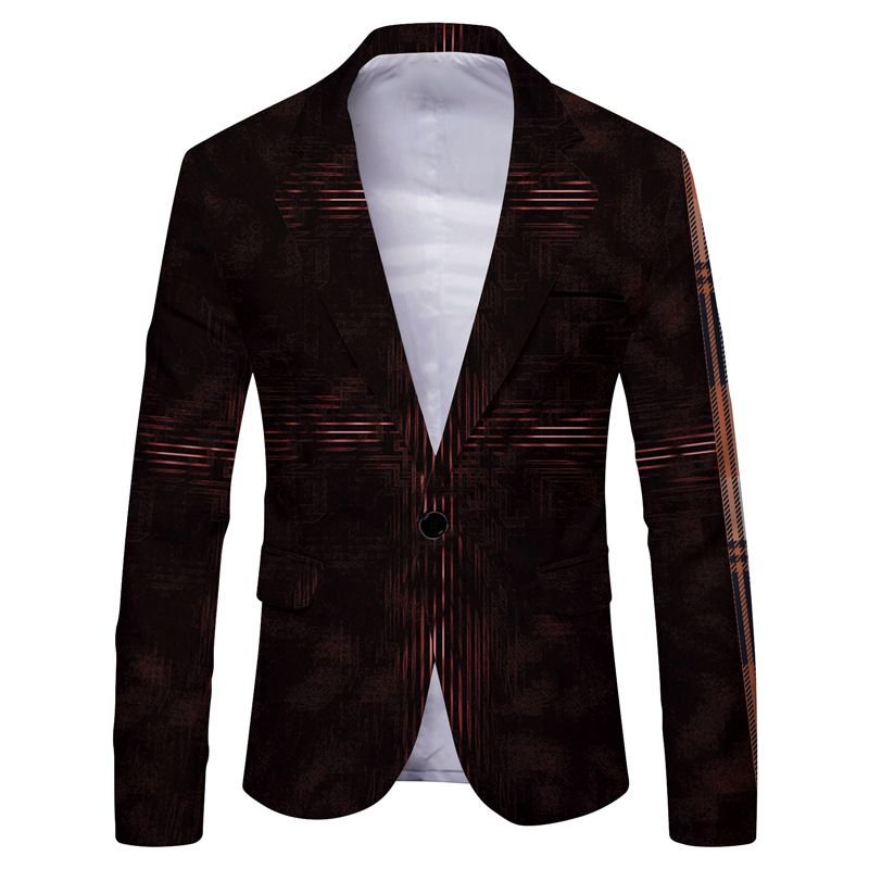 Men Spring Autumn Fashion Casual Party Stripe Print Long Sleeve Lapel Suit Coat