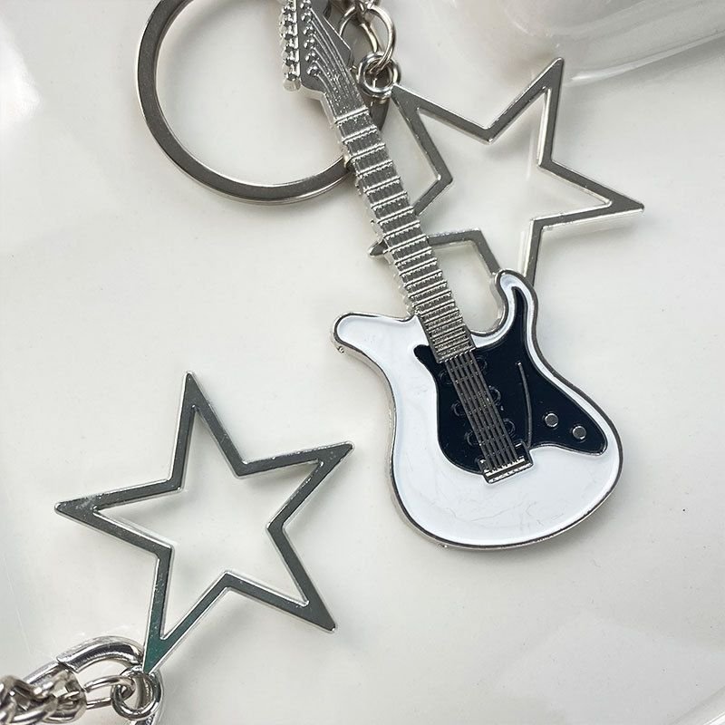 Women Minimalist Retro Guitar Star Keychain Pendant