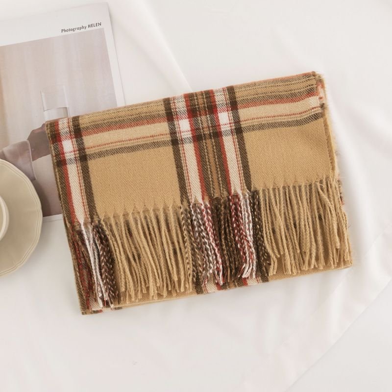 Elegant Women Plaid Tassel Imitation Cashmere Scarf