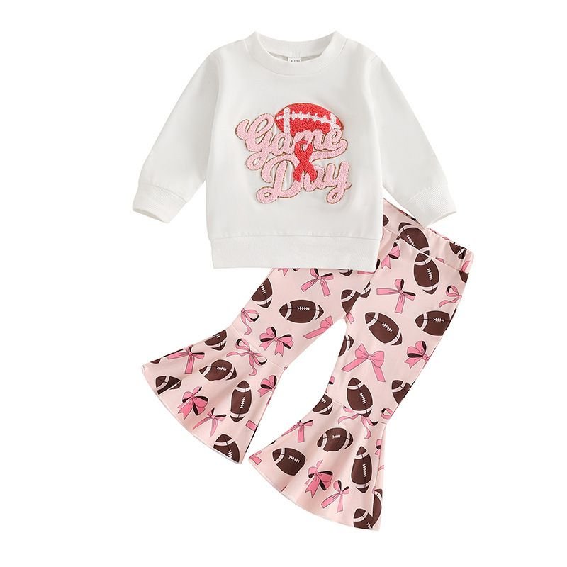 Kids Toddler Girls Casual Cute Alphabet Rugby Long Sleeve Sweatshirts Flare Trousers Sets