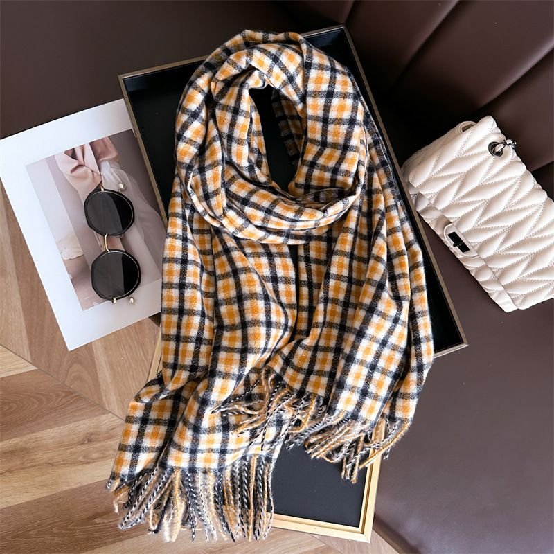 Autumn Winter Women British Style Cashmere Plaid Warm Scarf