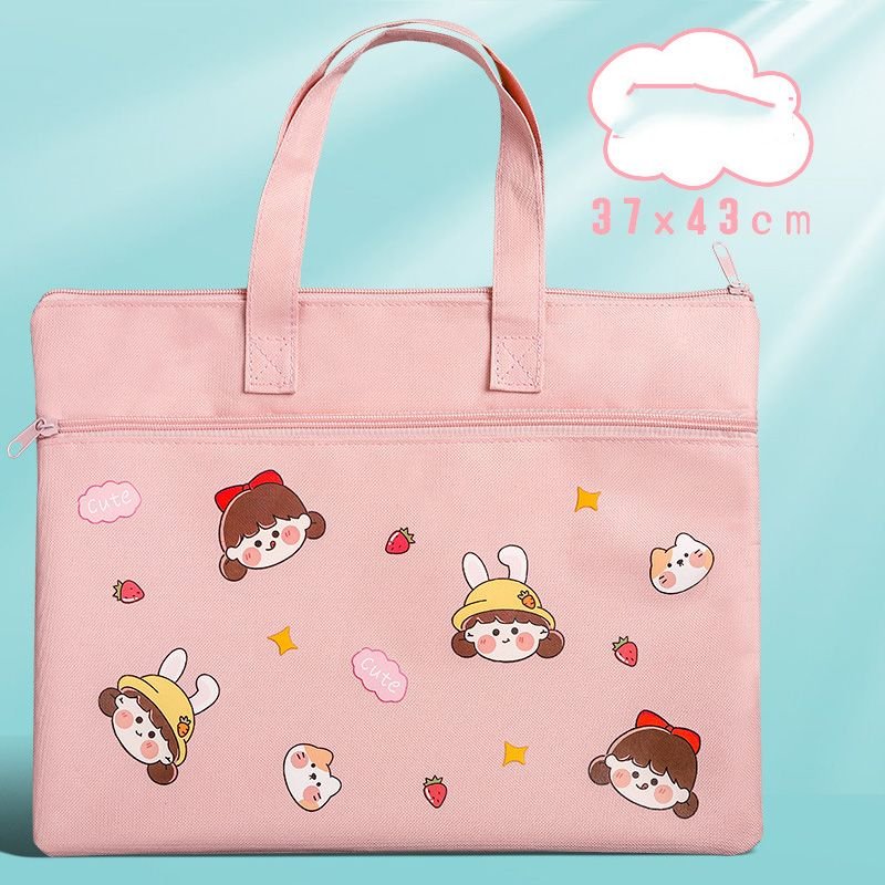 Cute Cartoon A4 File Bag Zipper Large-Capacity Portable Information Bag