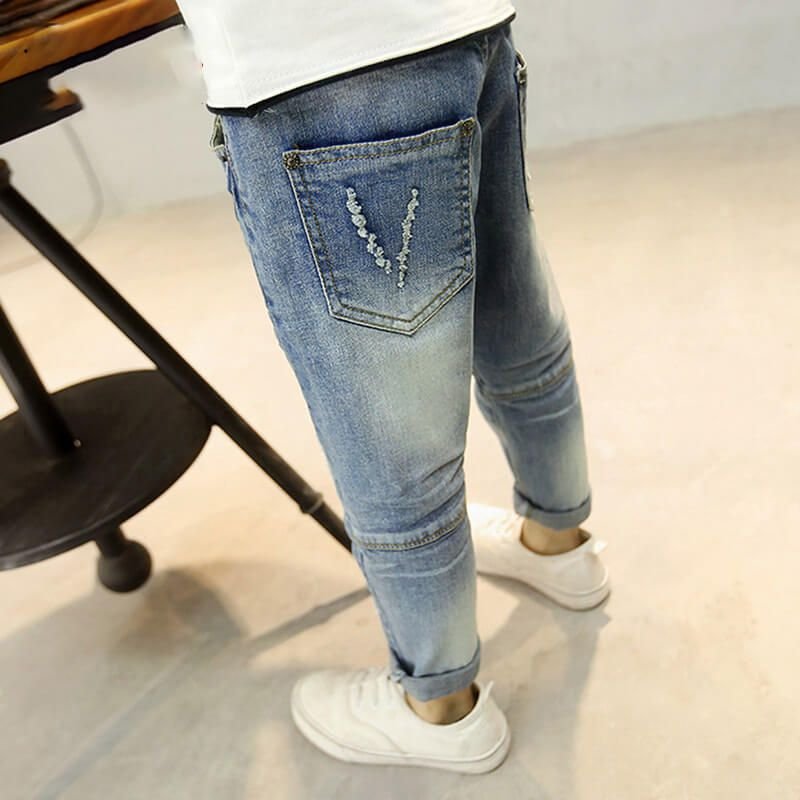 Boys Fashion Hole Zipper Design Denim Pants